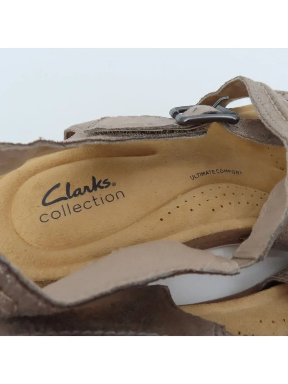 Clarks Collection Women 9M Shimmer Beige Synthetic Strappy Comfort Sandals Shoes